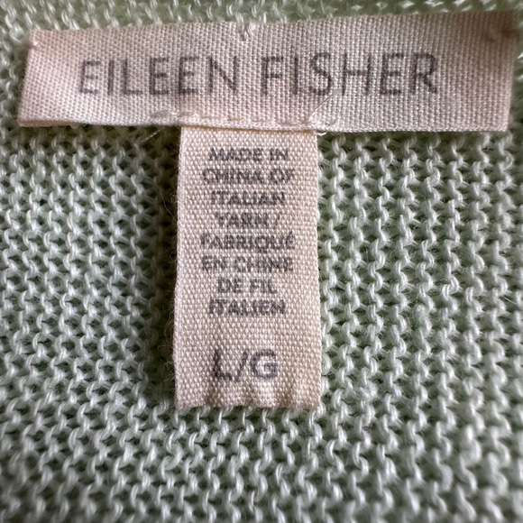 Eileen Fisher Sweater Large Pale Green Organic Linen Knit Tunic Top Long Sleeve - Picture 7 of 9